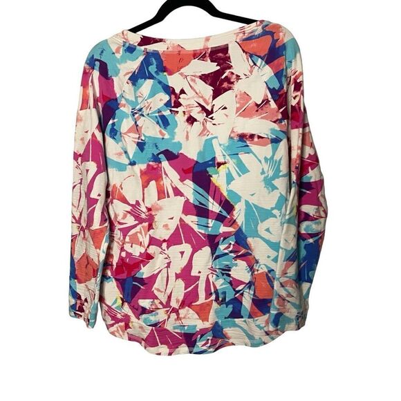 T By Talbots UPF 50+ Vibrant Floral Pullover Slub Terry Lightweight Sweater - Picture 4 of 5